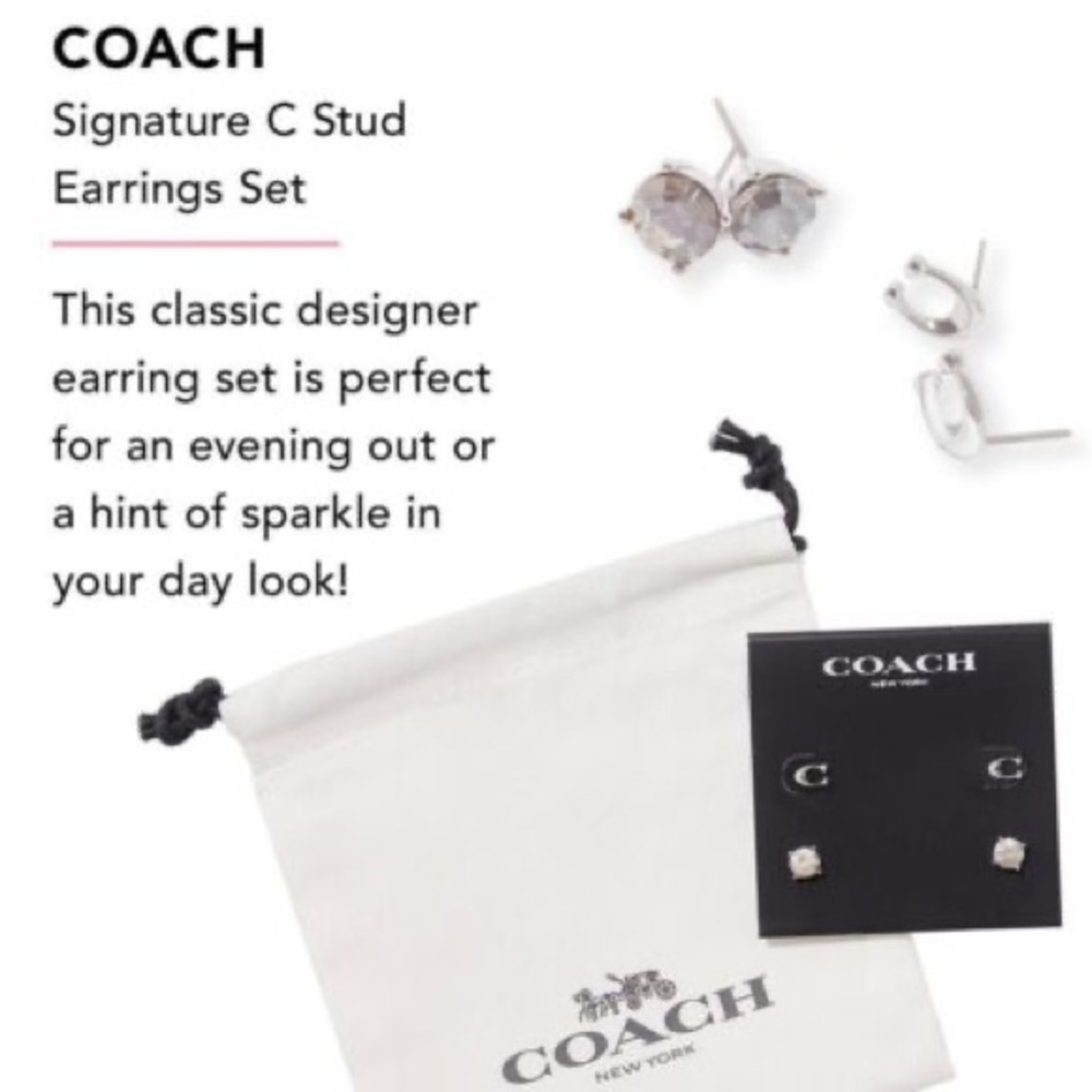 Coach Signature And Stone Stud Earrings Set